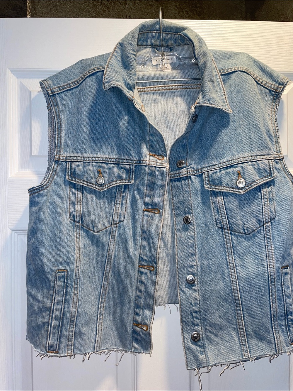 Topshop Light Blue Denim Jacket vest.  Sleeveless.  Make it your own